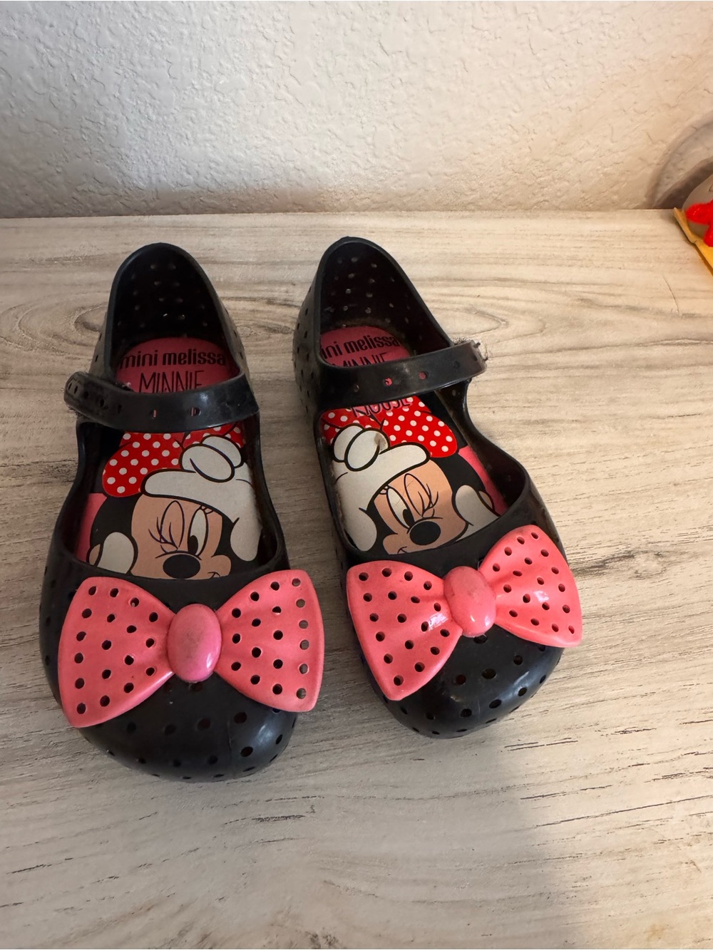 Mini Melissa Black and Pink Minnie Bow Jelly Mary Jane Sandals